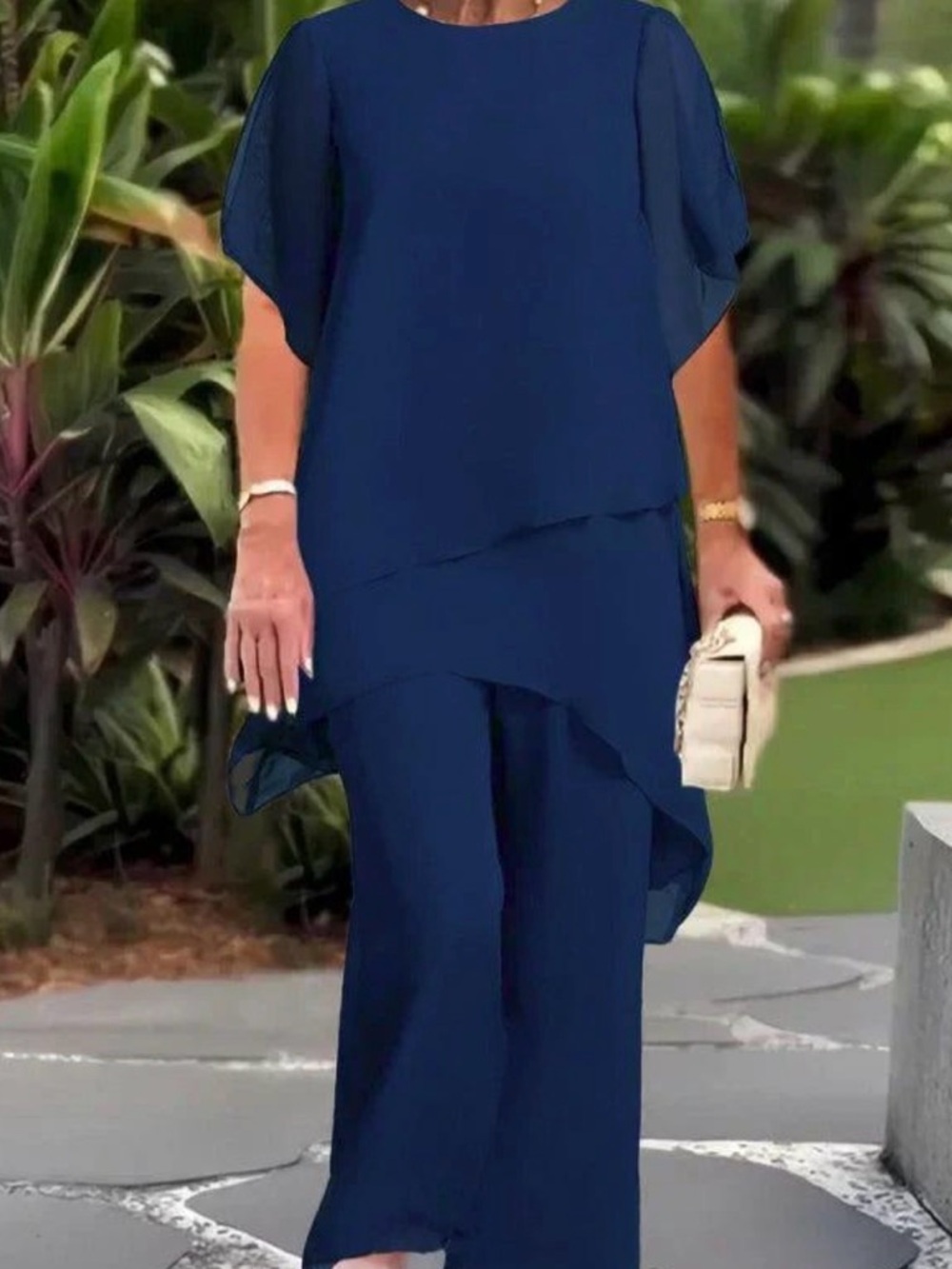 Grayson & Porter NWT Navy Chiffon 2-Piece Set XL Formal Top & Wide Leg Pants